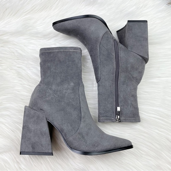 New Steven New York by Steve Madden Taite Pointed Toe Booties in Gray Faux Suede - Picture 6 of 11
